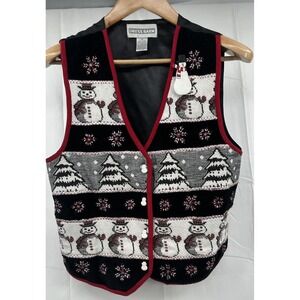 Dress Barn Christmas Snowman Vest Holiday Winter Party Heritage Medium Classic